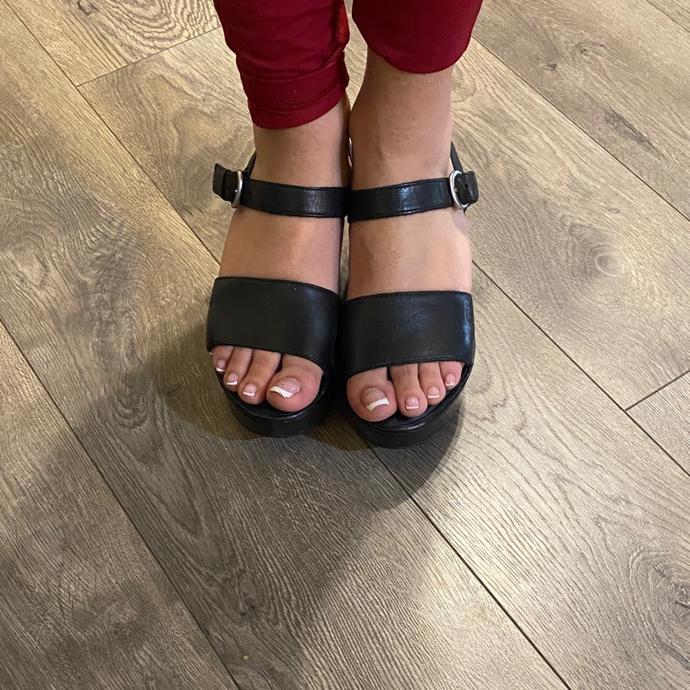 Born Black Leather Ankle-Strap Platform Sandals